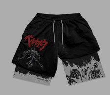 Anime Berserk 2 in 1 Gym Shorts Men Training Short Running Fitness Joggers Sport