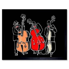Musicians Jazz Bass Illustration 12X16 Inch Framed Art Print