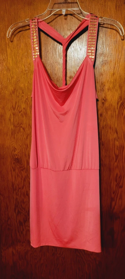 Vestido de cóctel halter para mujer talla XOXO rubor con tachuelas SEXY AJUSTE AJUSTADO ELÁSTICO Foto 4 de 4