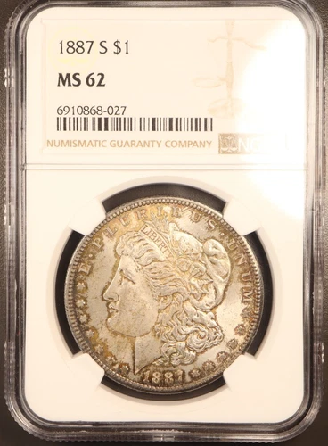 1887-S Morgan Silver Dollar $1 NGC MS62 Uncirculated Scarce Date Gem toned
