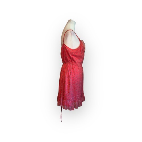 Abercrombie Large Coral Floral Wrap Mini Dress Ruffle Hem Croquette Style - Picture 3 of 10