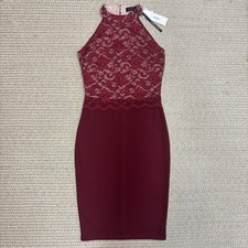 WOOSEA Women’s Lace Halter Bodycon Cocktail Dress – Burgundy – Size M – NWT