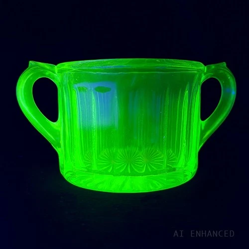 Uranium Glass Sugar Bowl – Depression Imperial Fluted Colonial Starburst Base