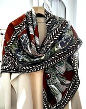 51"x51"Fahion Horses Print 70 Wool 30 Silk Double-sided Thin Scarf 130x130cm5-5
