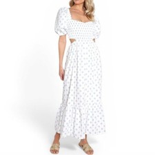 Faithfull the Brand Bloom Midi Dress Cario Floral Smocked Cutout L