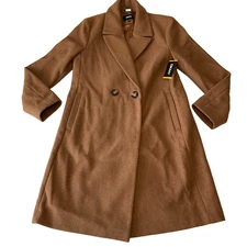 Dkny Trench Coat Womens Size M Brown Double Breasted Pockets Lined