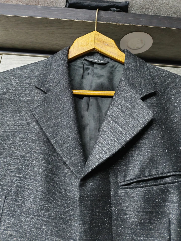 Traje Vintage Extè By Versace Brillante Camuflaje Mezcla Lana Clásico Disco Gris 40R Foto 3 de 4