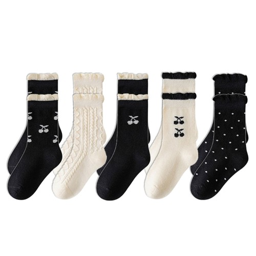 5 Pair Comfortable Children s Socks Lovely Kids Medium Length Socks Breathable - Picture 30 of 32