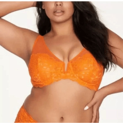 NWT Frederick's of Hollywood Orange Lace Jessica Full Figure Bra Women's 32DD