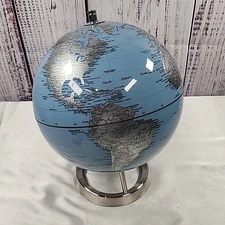 Desk Top World Globe 10”  Metallic Land Mass Stainless Steel Stand