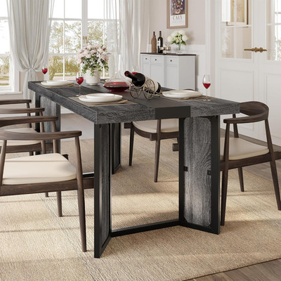 Industrial Dining Table for 6-8 People, 71'' Large Long Wooden Kitchen Table with