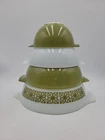Vintage Pyrex Verde Square Flowers Cinderella Nesting Mixing Bowl Set 441-444