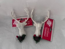 2 Christmas House Reindeer Deer Head Decor Ornament 5"