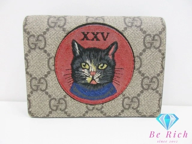 Portefeuille Gucci Gg Supreme Mystic Cat à deux volets 499380 logo PVC cuir