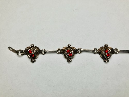 Sterling Silber Gliederarmband Apfel Obst * Gliederarmband * rotes Glas 7,5" - Bild 6 von 9