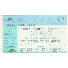 CLAY WALKER & DARYLE SINGLETARY Concert Ticket Stub ST JOSEPH MO 4/12/96 Rare