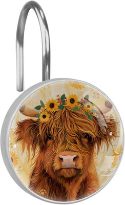 Highland Cow Sunflowers Shower Curtain Hooks, Rustproof Shower Curtain Rings for