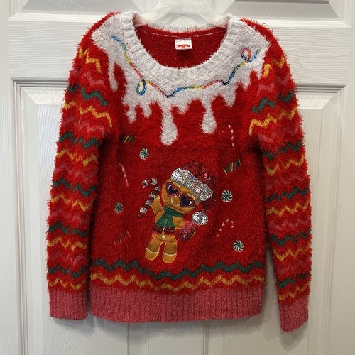 Girls Holiday Time Christmas Sweater Size S 6-6X Embroidered Gingerbread EUC