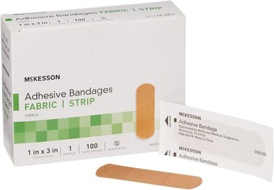 McKesson Adhesive Bandages, Sterile, Fabric Strip, 1 1 X 3 Inch (100 Count) 