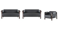 Sofa-Set Sofagarnituren Sofas Leder 2-Sitzer Sessel Schwarz Modern Holz