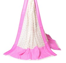 Sushila Vintage Floral Hand Block Dupatta Pure Cotton Silk White Soft Long Stole