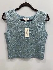 Vintage Rafael Petite Medium Textured Stretch Tank Top Blue Sleeveless Knit PM