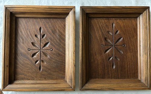 Pair Framed Architectural Salvage Wood Panels Wall hangings