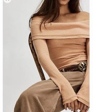 Free People off the shoulder bodysuit Size L bodysuit festival Tan Orange