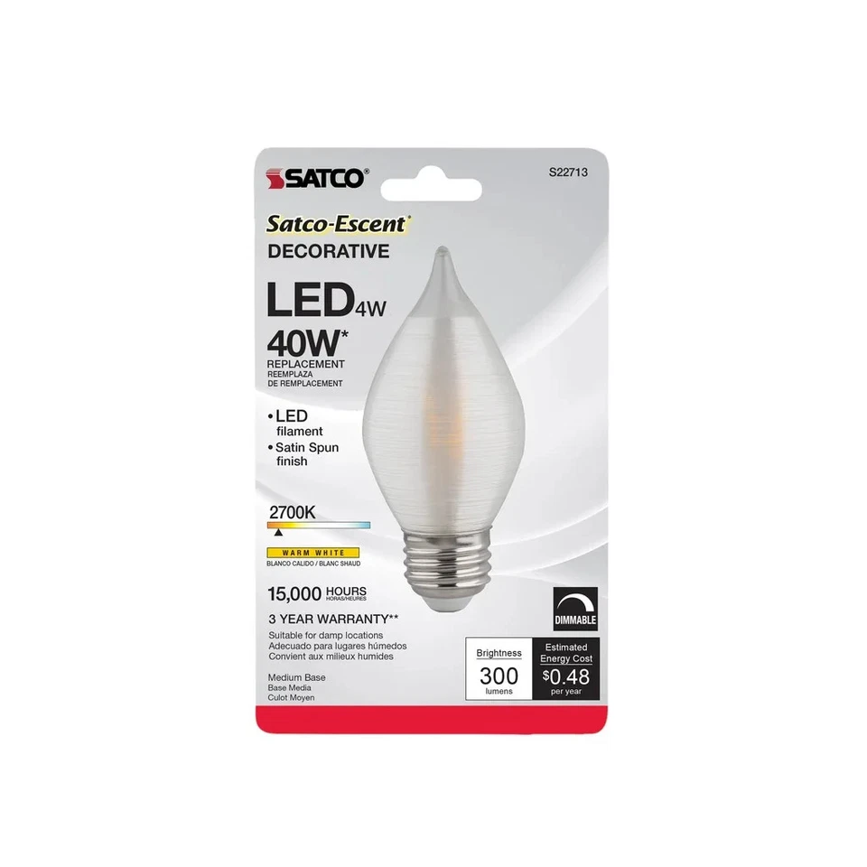 4 Watt C15 LED - Satin Spun - Clear - Medium base - 2700K - 300 Lumens - 120 Vol - Image 3 of 4