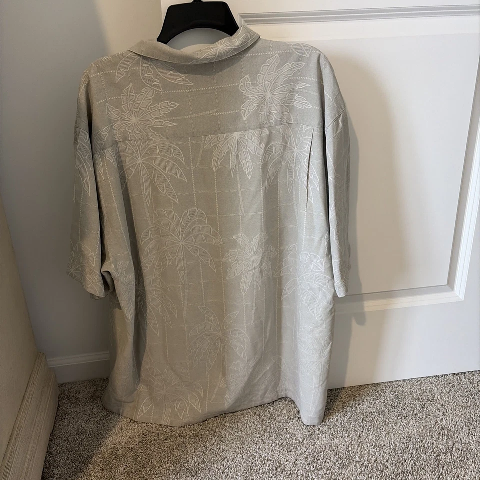 Jamaica Jaxx XL Verde Oliva Bambú Palma Seda Hawaiano Manga Corta Para Hombre Foto 2 de 4