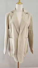 Women's Blazer Open Front Business Casual Long Jacket Olive Lined Size L
