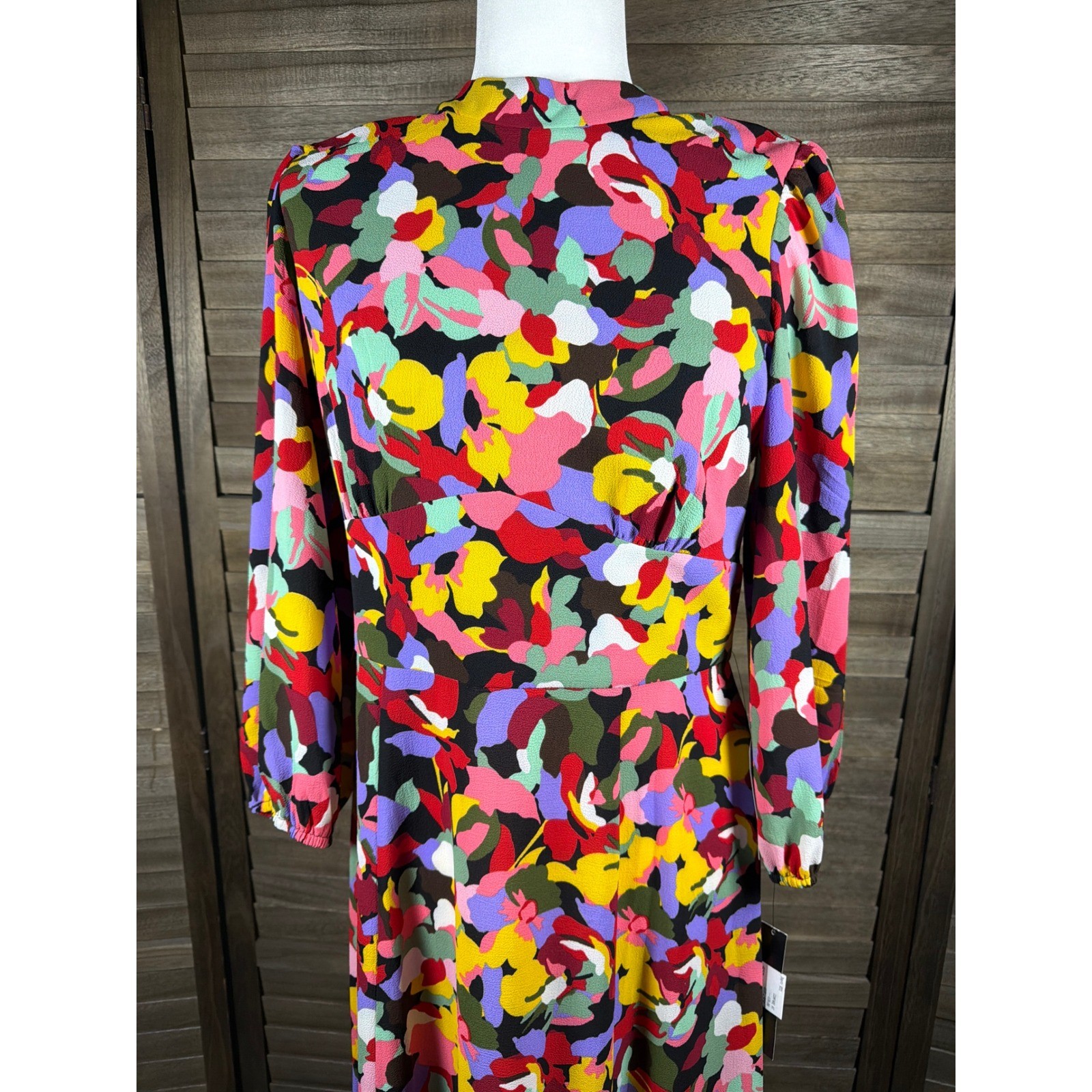 Maggy London Women Black Red Abstract Floral Mock Neck Midi Dress GT520MNR 10 image 3