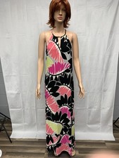 London Times Womens Floral Tropical Maxi Dress Size 8 Side Slits 
