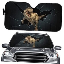 YOSA Escaped Dinosaur Car Windshield Sun Shade Angry Dinosaur Auto Front