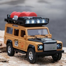 1:32 Land Rover Defender 110 CAMEL TROPHY Alloy Diecast Car Model Sound Lights