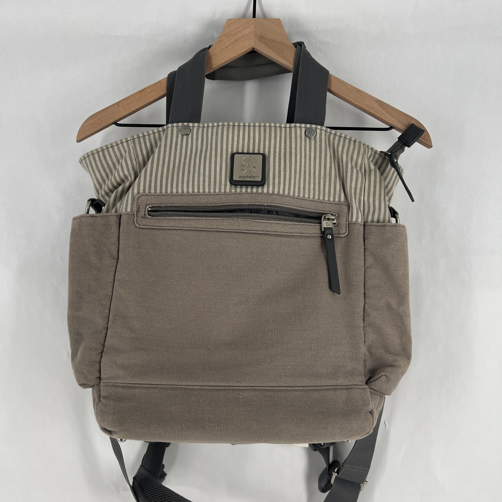 Ergobaby Coffee Run Womens Gray Cotton Detachable Strap Convertible Diaper Bag