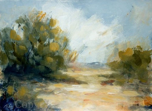 MEADOW VIEW LANDSCAPE ORIGINAL FINE ART PAINTING 30.1 x 23 cm By JOHN SILVER BA