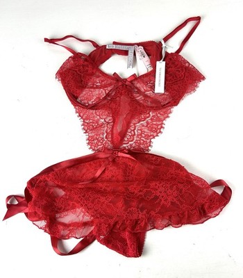 NEW Victoria's Secret The Dreamer Teddy Red Lace Sz Large Santa Baby