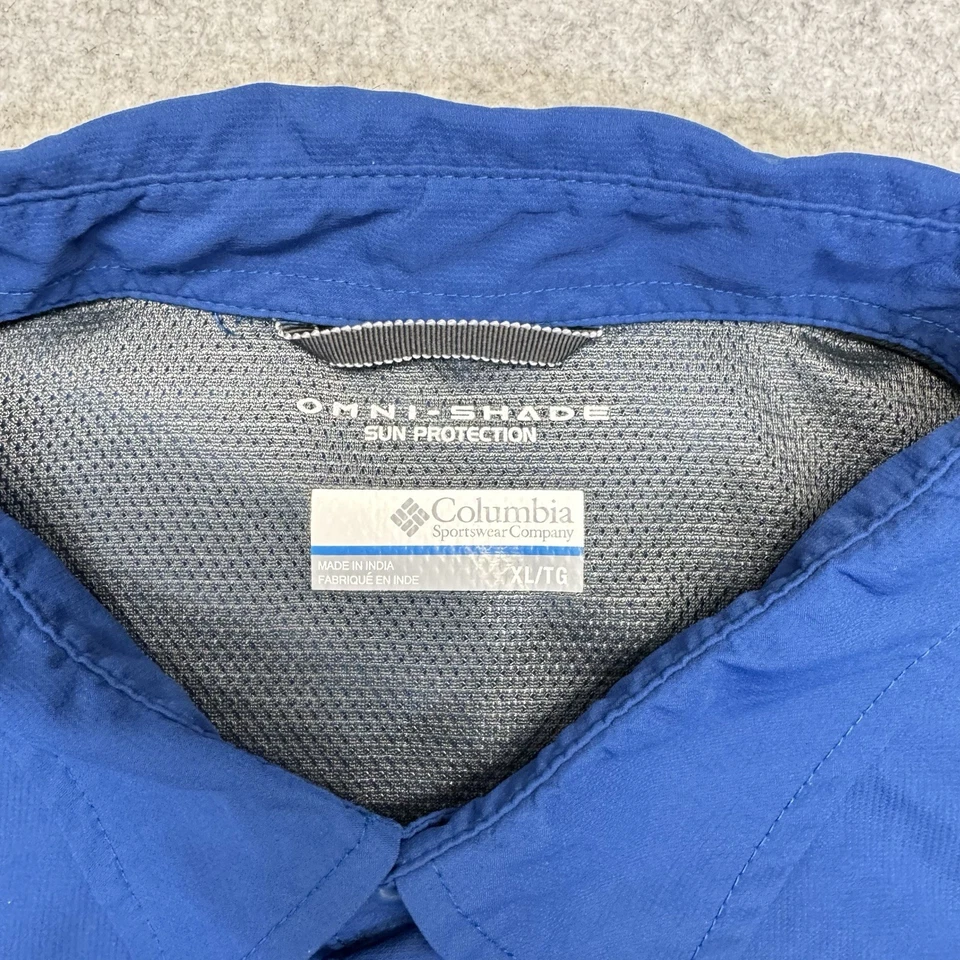 Camisa Columbia Para Hombre Extra Grande Azul Omni Escudo Manga Larga Abotonada Pesca Foto 4 de 4