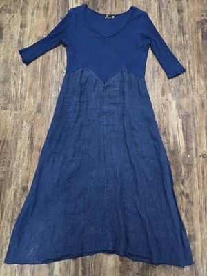 fenini linen dresses Fenini Designer, Blue Navy Dress, Size M 100% Cotton Linen