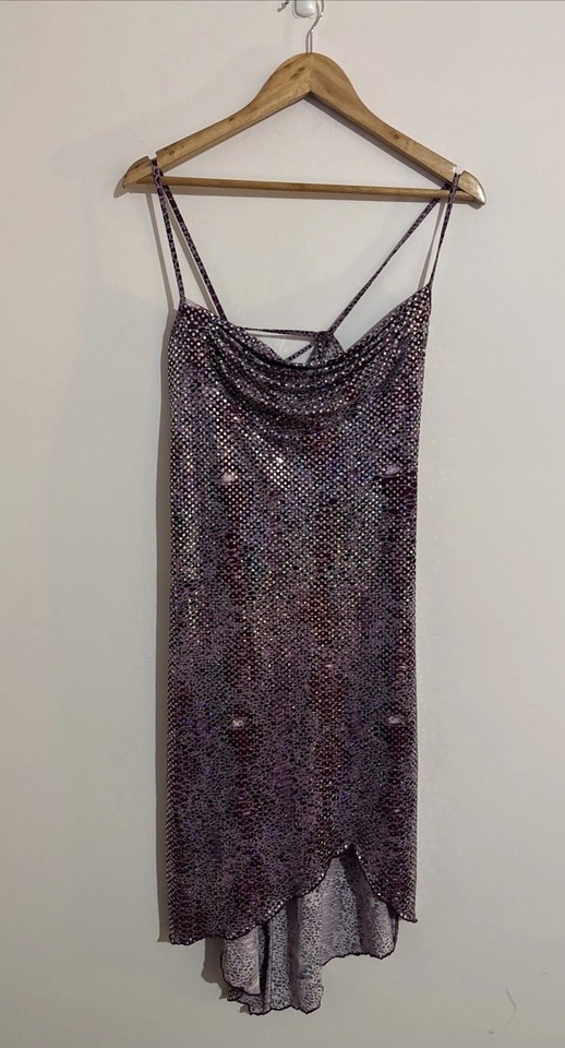 VANESSA TONG Sydney Size 14 Purple Snake Skin sequin slip mini dress Sleeveless