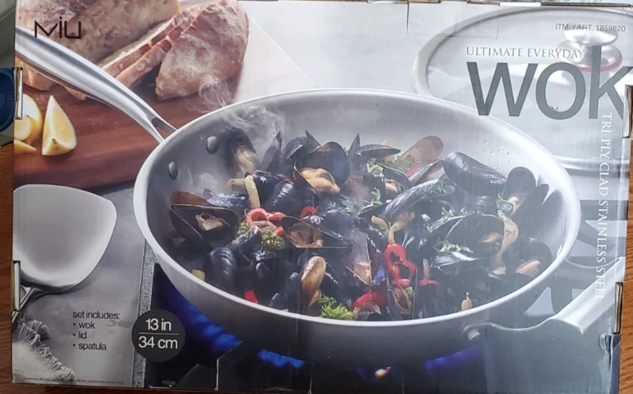 MIU - Ultimate Everyday Wok 13in Tri-Ply Clad Stainless Steel w/ Lid & Turner