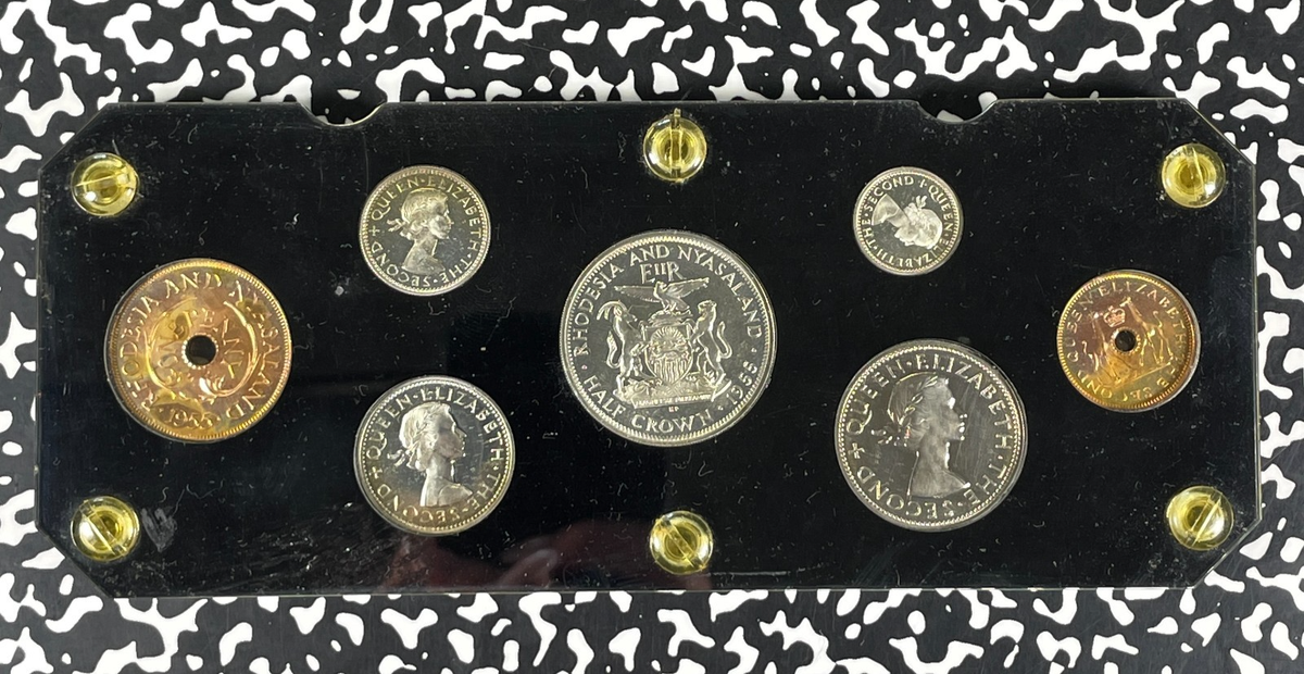1955 Rhodesia & Nyasaland 7x Coin Proof Set Lot#B3421 Silver! 2000