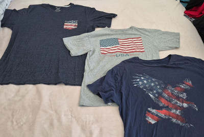 3 USA Flag, Eagle  T Shirts-Men's Two XL, One Women's XL -Family 250th USA Anni