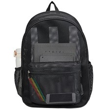 Heavy Duty Mesh Backpack, See Through College Backpack, Black Semi-Transpar...