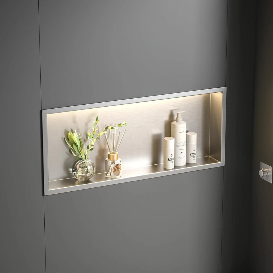 Led Shower Niche 36 英寸 X 12 英寸拉丝 304 不锈钢淋浴架 嵌入式  — 第 4/4 张图片