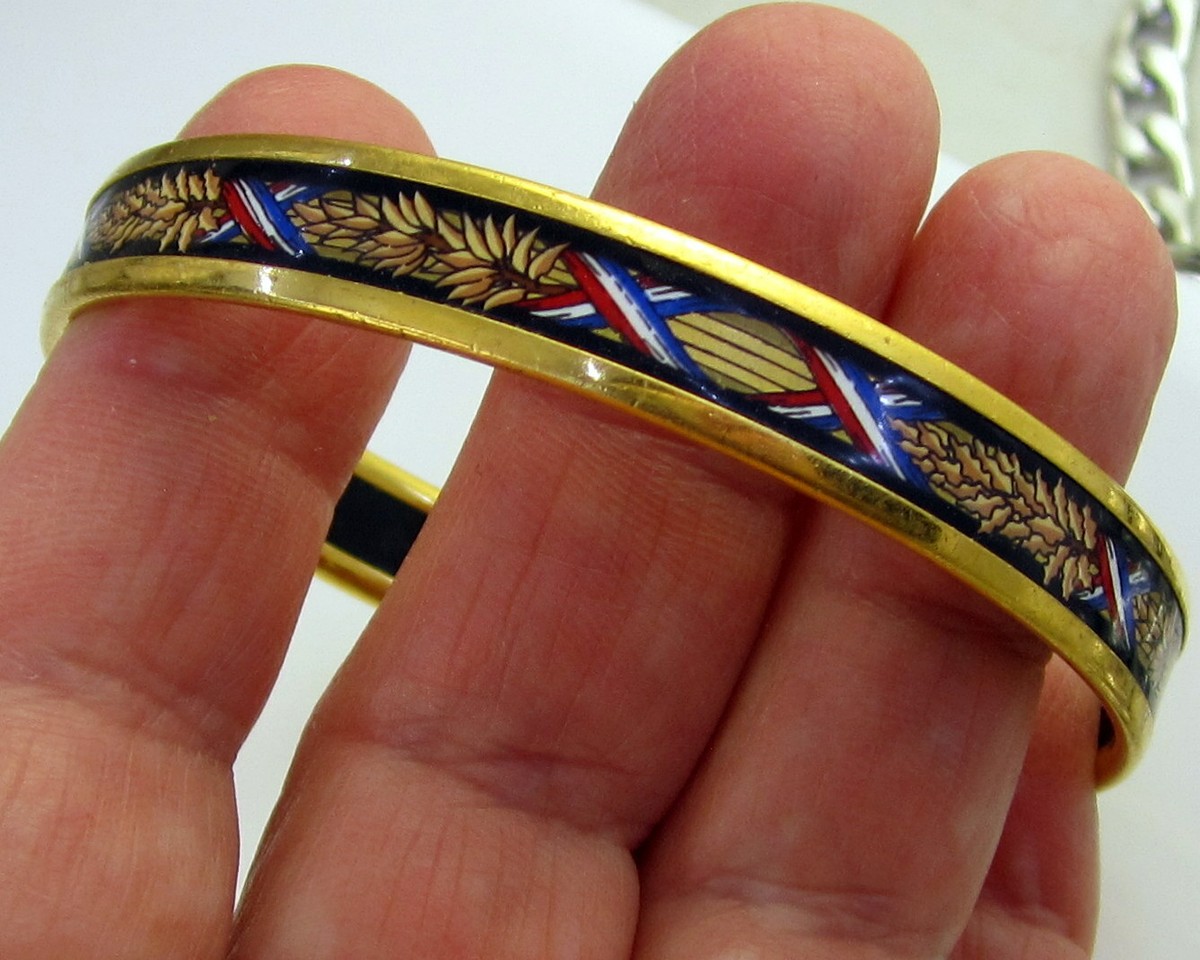 Estate Vintage HERMES Paris Goldtone Blue Enamel Flag Estate Vintage HERMES Paris Goldtone Blue Enamel Flag
