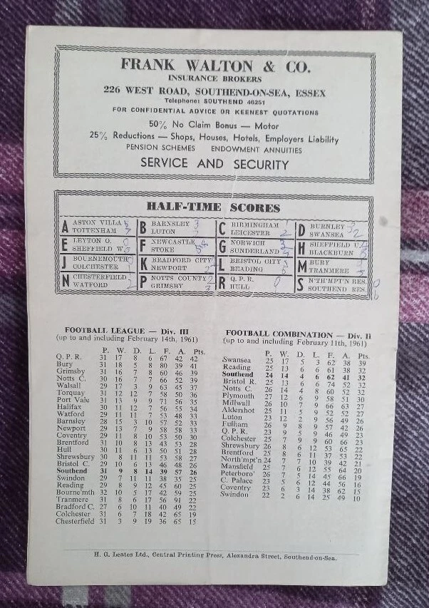 1960/61 Division Three - SOUTHEND UNITED v. BRENTFORD - Image 3 of 3