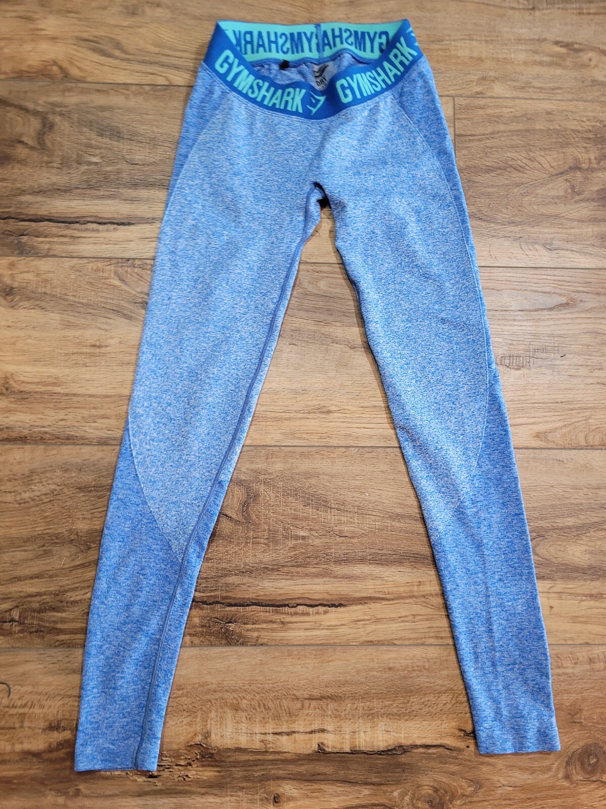 Gymshark Flex Seamless Leggings in Small Heather Blue Teal with Logo Waistband