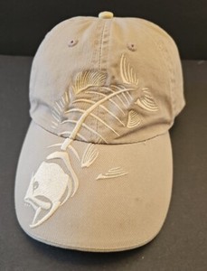 Get Reel Get Fish Bone Skeleton Hat Cap Adult Adjustable Tan Fishing Mens